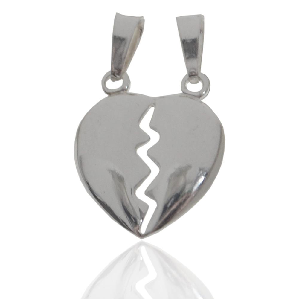 Ciondolo cuore divisibile mm 18x17 liscio bombato in argento 925 rodiato -personalizzabile-