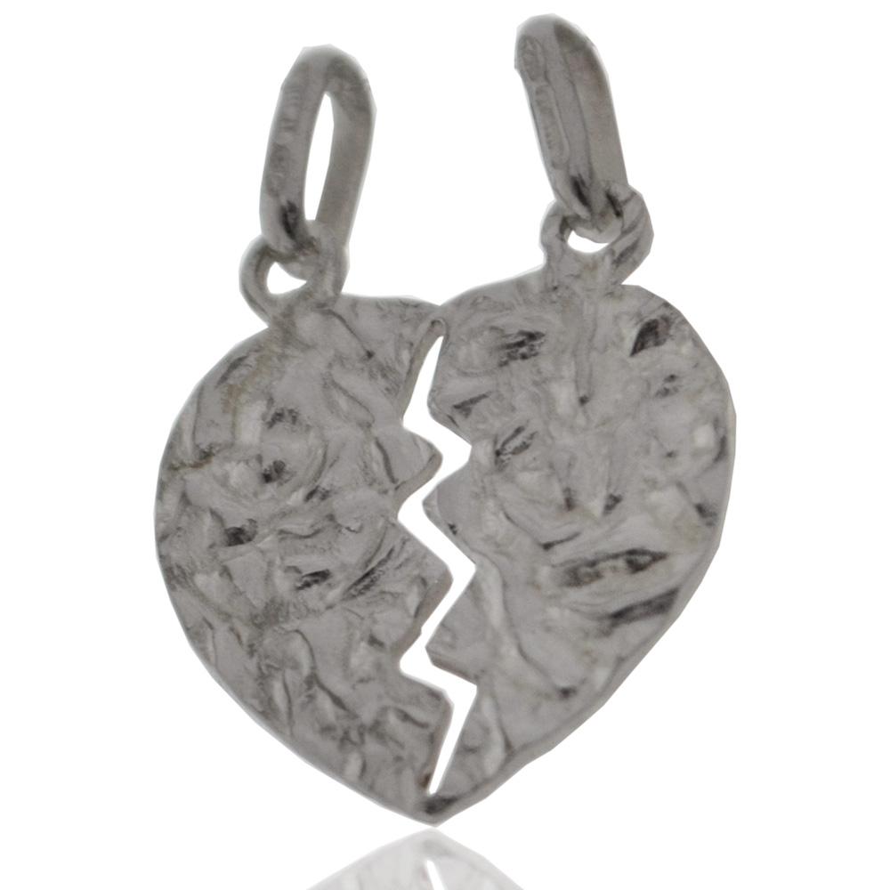 Ciondolo cuore divisibile mm 21x18 lavorazione martellata in argento massiccio 925