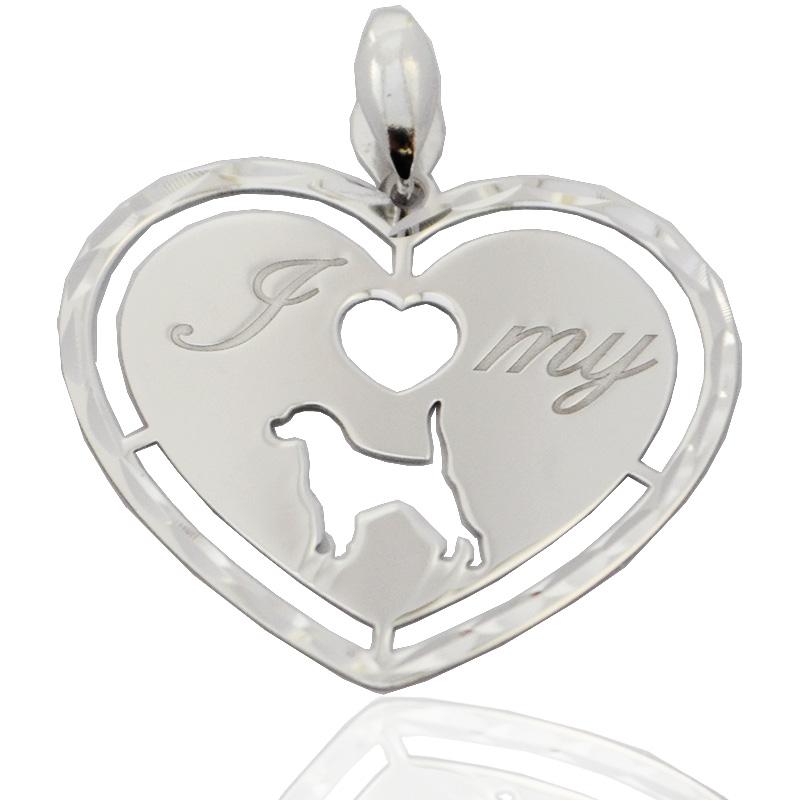 Ciondolo cuore i love my dog in argento 925 rodiato mm 30x28