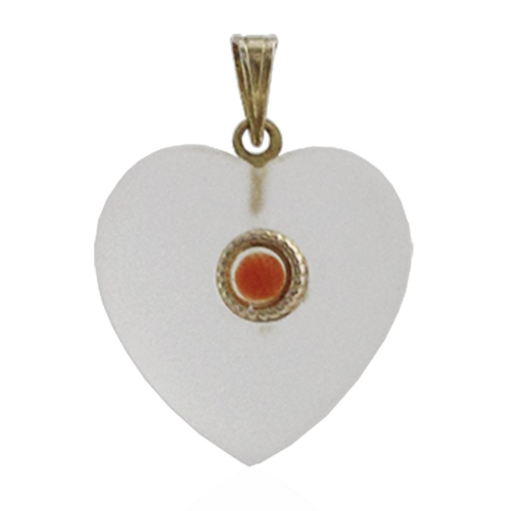 Ciondolo cuore mm 18x19 in vetro satinato con inserti in oro giallo 18 carati e decoro arancione