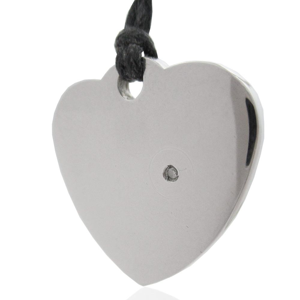 Ciondolo cuore da personalizzare mm 24x23 in acciaio lucido con diamante naturale e collana in seta cerata