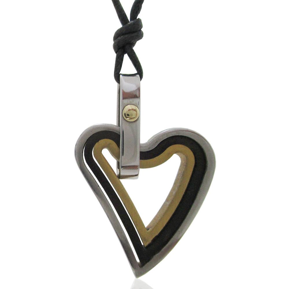 Ciondolo cuore mm 32x22 in acciaio placcato rutenio e ramato con borchia in oro giallo 18 carati su passante