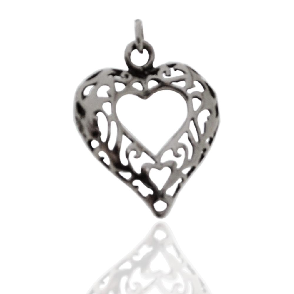 Ciondolo cuore traforato mm 22x27 in argento microfuso brunito titolo 800