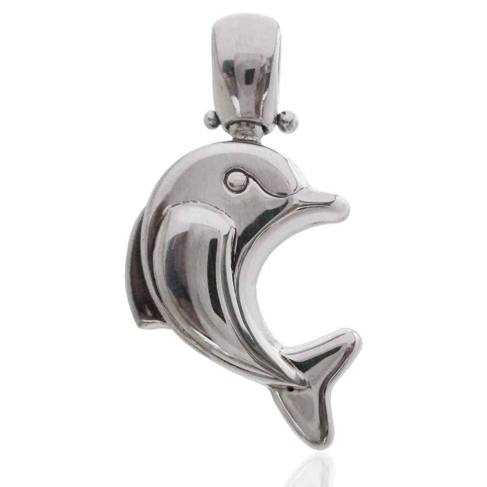 Ciondolo delfino unisex mm 25x17 in argento 925 rodiato
