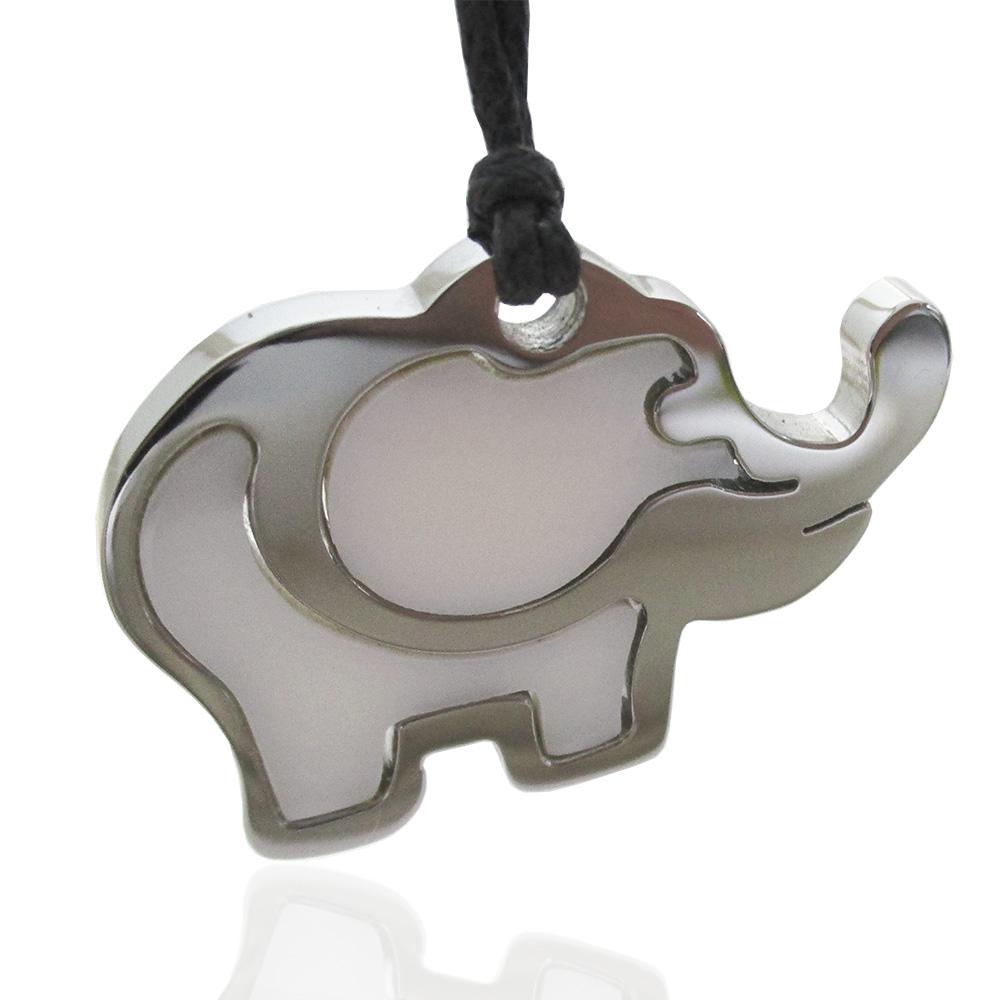Ciondolo elefante mm 34x25 in acciaio lucido e madreperla con collana in cuoio