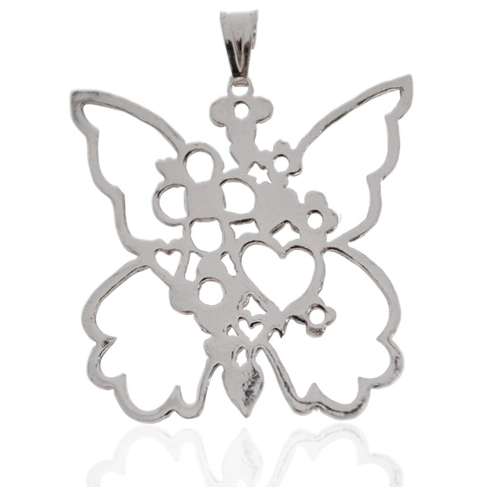 Ciondolo farfalla traforata mm 32x29 in argento 925 rodiato