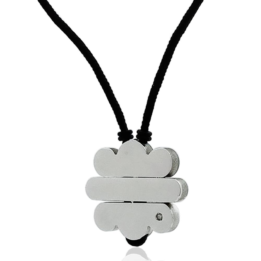 Ciondolo fiore in 3 parti mm 20x25 in acciaio lucido con diamante naturale ct. 0,01