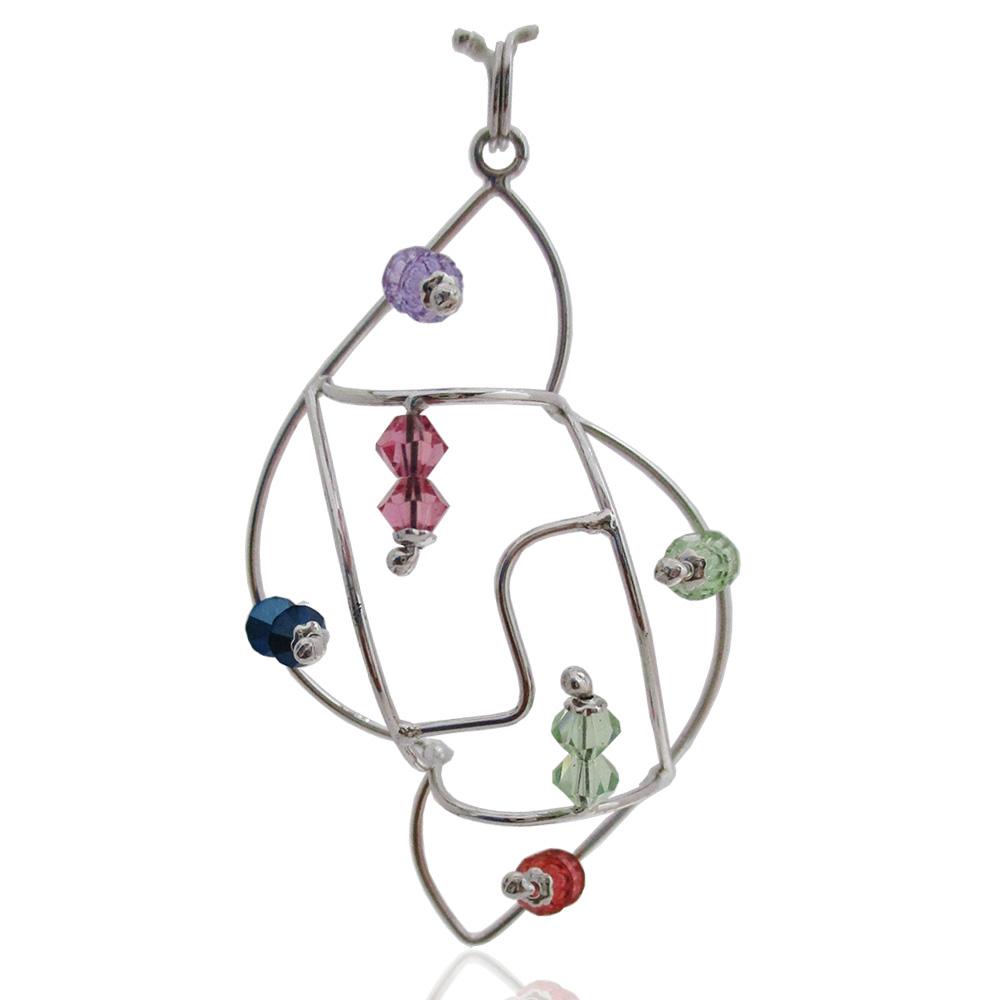 Ciondolo foglia mm 55x34 in argento 925 rodiato con cristalli di swarovski da 4 mm