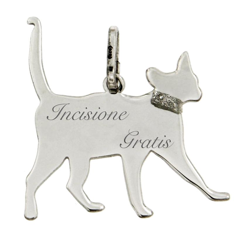 Ciondolo gatto che passeggia  mm 25x23 in argento 925 rodiato incisione gratis