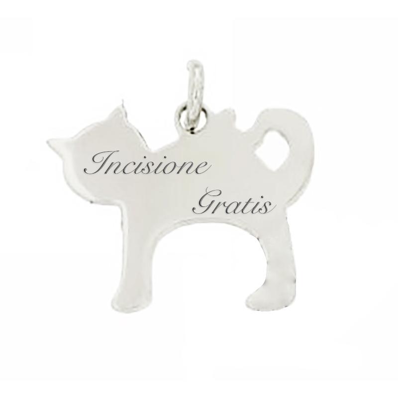 Ciondolo gattino mm 15x18 in argento 925 rodiato incisione gratis