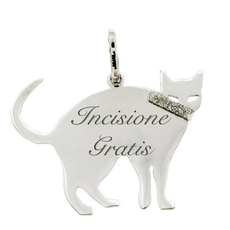 Ciondolo gatto nella notte in argento 925 rodiato mm 20x25 con incisione gratis