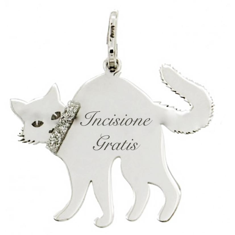 Ciondolo gatto super terrorizzato mm 22x24 in argento 925 rodiato con incisione gratis