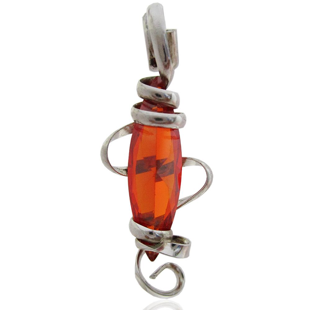 Ciondolo a spirale mm 35x15 in argento 925 rodiato con cristallo ovale arancione