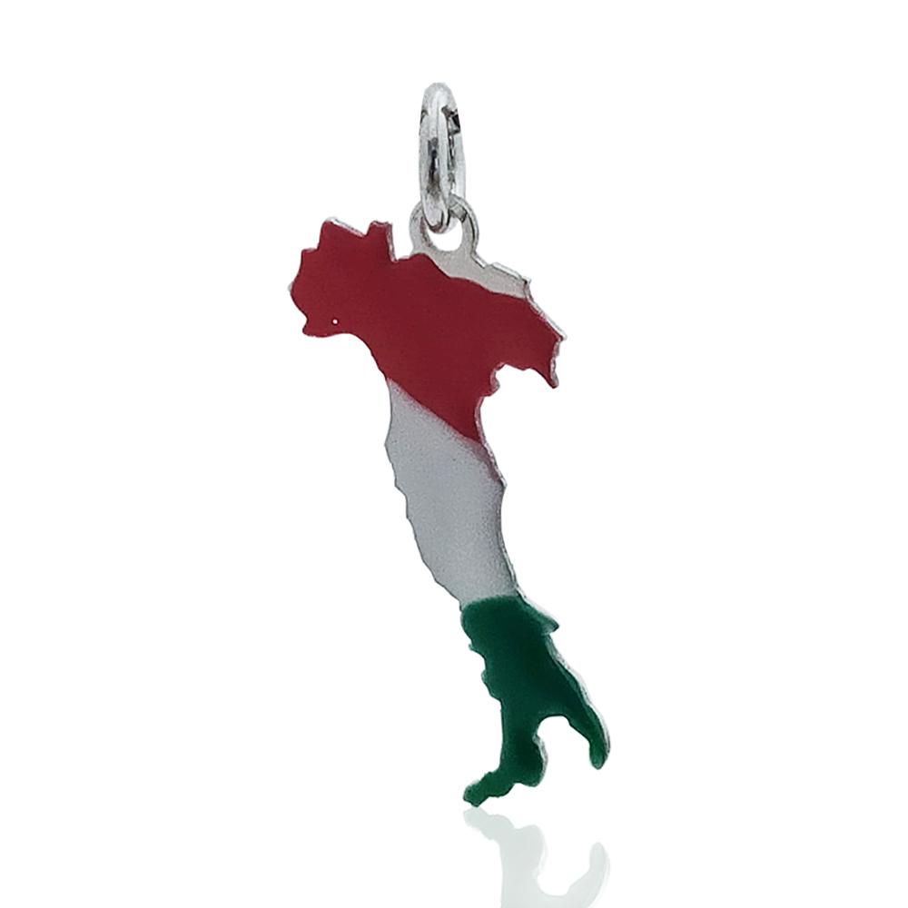 Ciondolo italia mm 20x10 in argento 925 rodiato con smalti a fuoco
