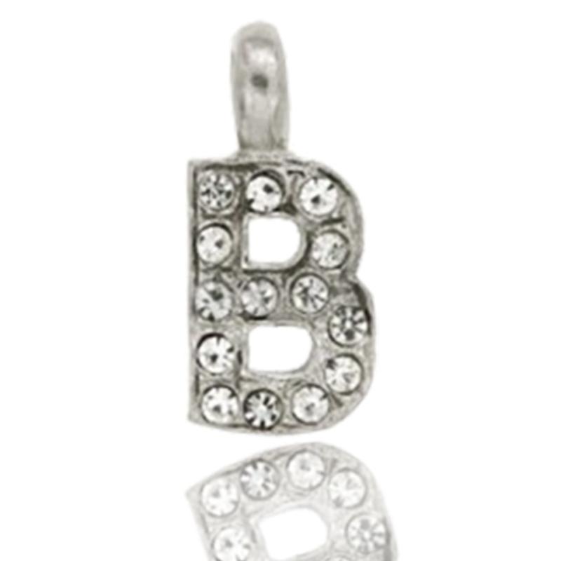 Ciondolo letterina dell'alfabeto mm 17 in argento 925 rodiato con strass -tutte le lettere-