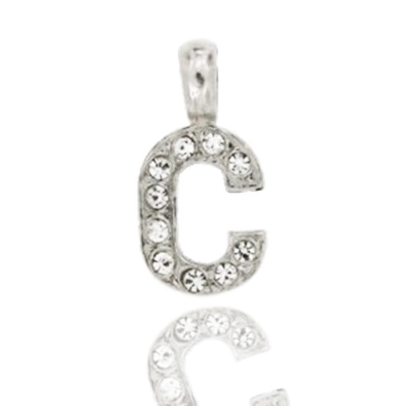 Ciondolo letterina dell'alfabeto mm 17 in argento 925 rodiato con strass -tutte le lettere-