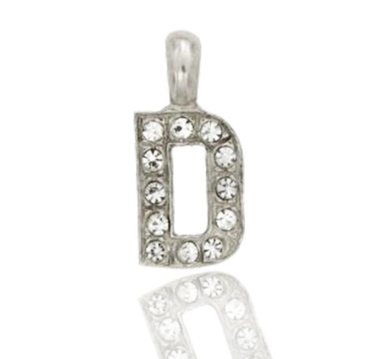 Ciondolo letterina dell'alfabeto mm 17 in argento 925 rodiato con strass -tutte le lettere-