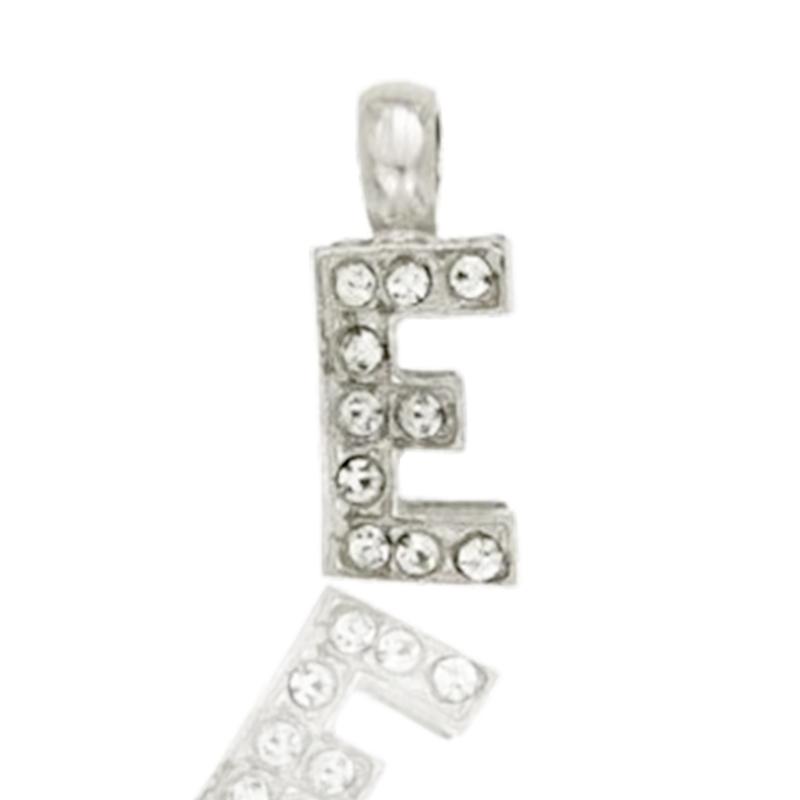 Ciondolo letterina dell'alfabeto mm 17 in argento 925 rodiato con strass -tutte le lettere-