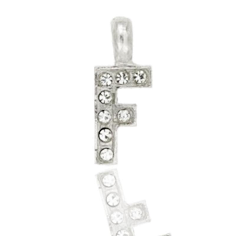 Ciondolo letterina dell'alfabeto mm 17 in argento 925 rodiato con strass -tutte le lettere-