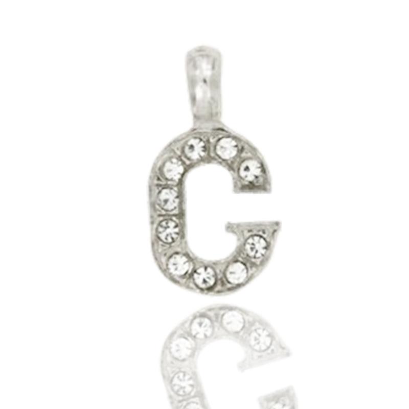 Ciondolo letterina dell'alfabeto mm 17 in argento 925 rodiato con strass -tutte le lettere-
