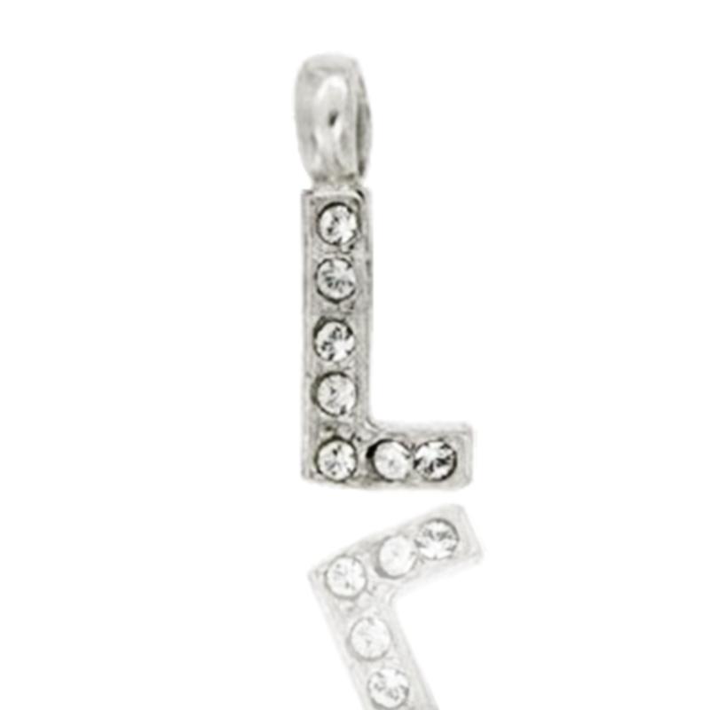 Ciondolo letterina dell'alfabeto mm 17 in argento 925 rodiato con strass -tutte le lettere-