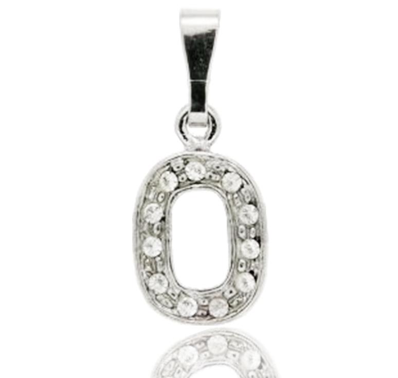 Ciondolo letterina dell'alfabeto mm 17 in argento 925 rodiato con strass -tutte le lettere-