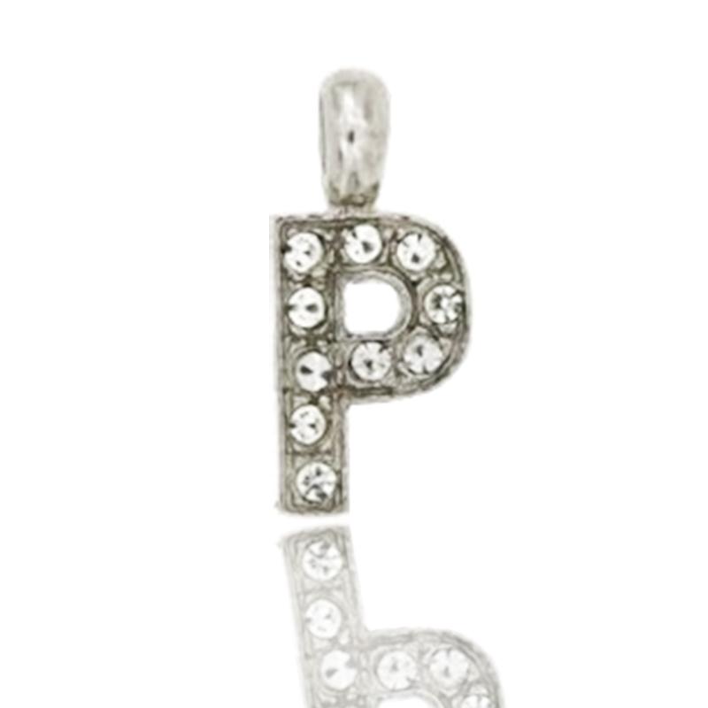 Ciondolo letterina dell'alfabeto mm 17 in argento 925 rodiato con strass -tutte le lettere-