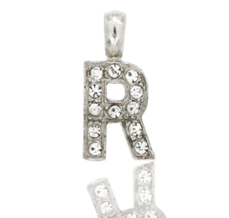 Ciondolo letterina dell'alfabeto mm 17 in argento 925 rodiato con strass -tutte le lettere-