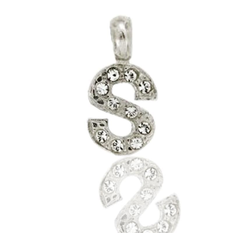 Ciondolo letterina dell'alfabeto mm 17 in argento 925 rodiato con strass -tutte le lettere-