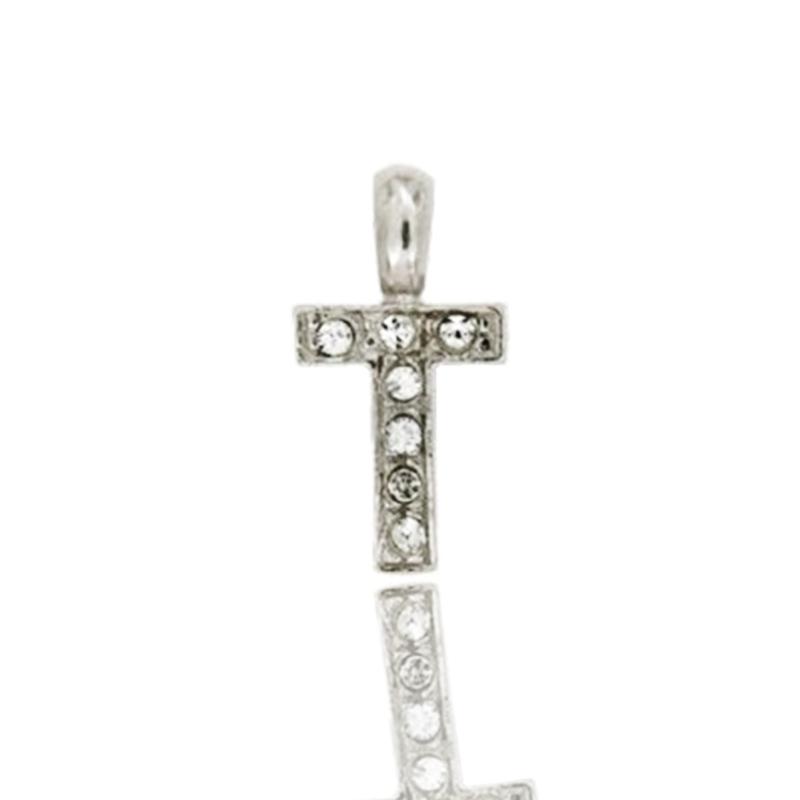 Ciondolo letterina dell'alfabeto mm 17 in argento 925 rodiato con strass -tutte le lettere-