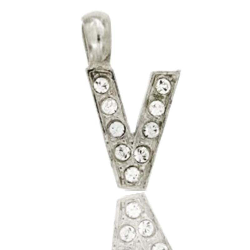 Ciondolo letterina dell'alfabeto mm 17 in argento 925 rodiato con strass -tutte le lettere-