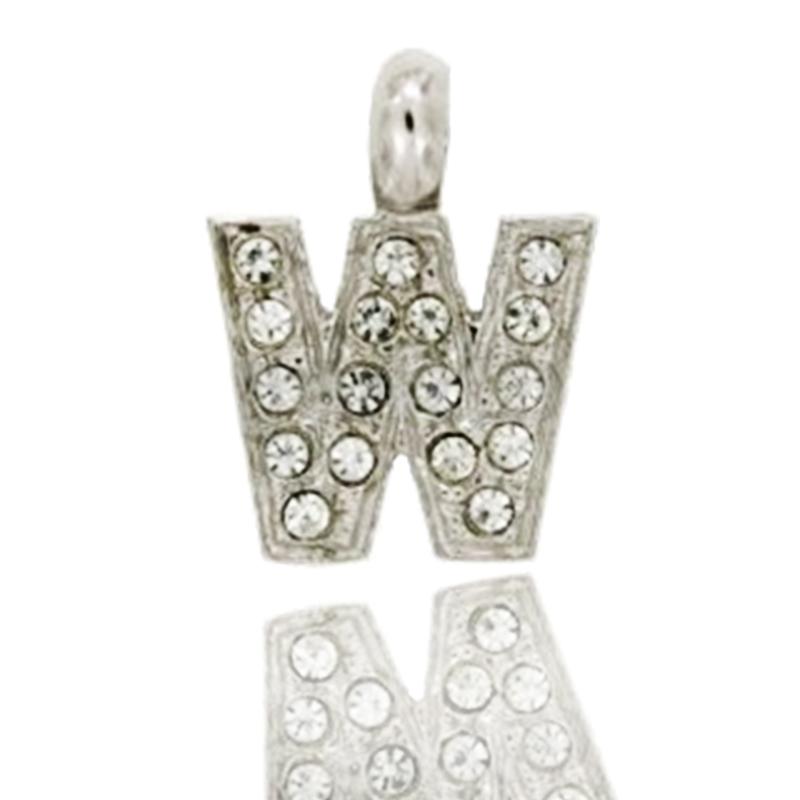 Ciondolo letterina dell'alfabeto mm 17 in argento 925 rodiato con strass -tutte le lettere-