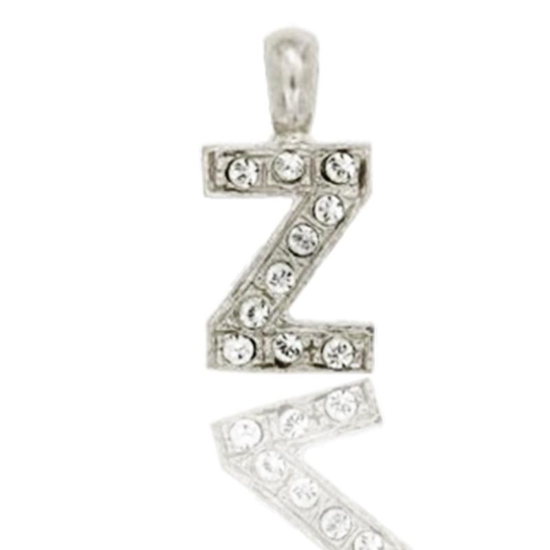 Ciondolo letterina dell'alfabeto mm 17 in argento 925 rodiato con strass -tutte le lettere-
