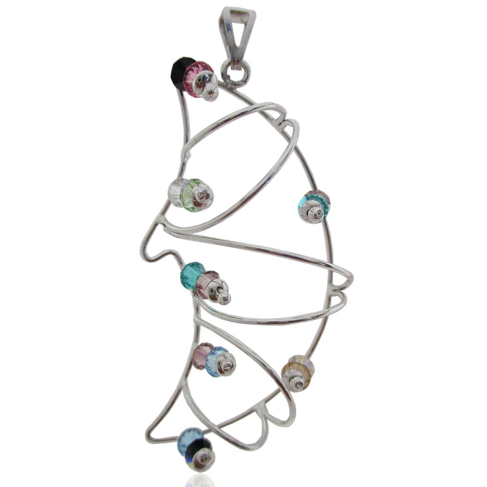 Ciondolo mezzaluna mm 55x29 in argento 925 rodiato con cristalli di swarovski da 4 mm