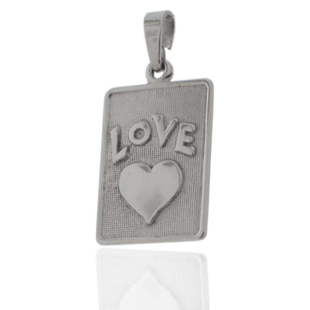 Ciondolo medaglia love con cuore mm 18x14 in argento 925 rodiato -incisione gratis-