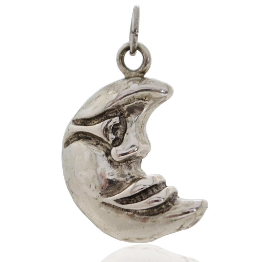 Ciondolo mezza luna imbronciata mm 23x15 in argento microfuso brunito titolo 800