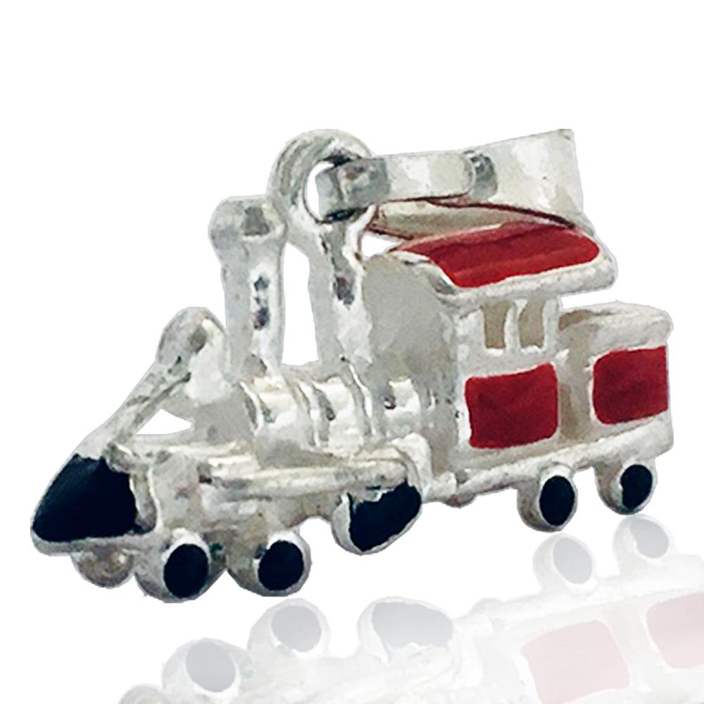 Ciondolo locomotiva a vapore mm 24x14 in argento 925 microfuso e smaltato a fuoco