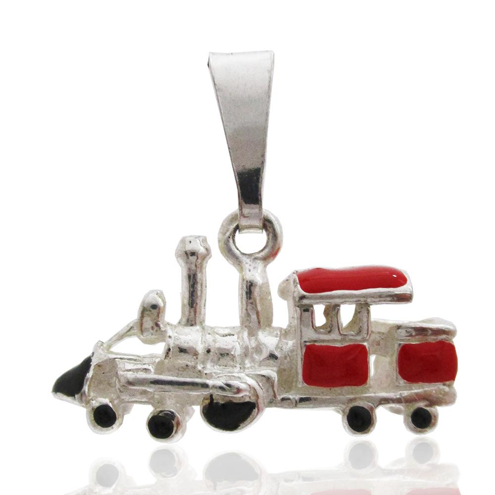Ciondolo locomotiva a vapore mm 24x14 in argento 925 microfuso e smaltato a fuoco