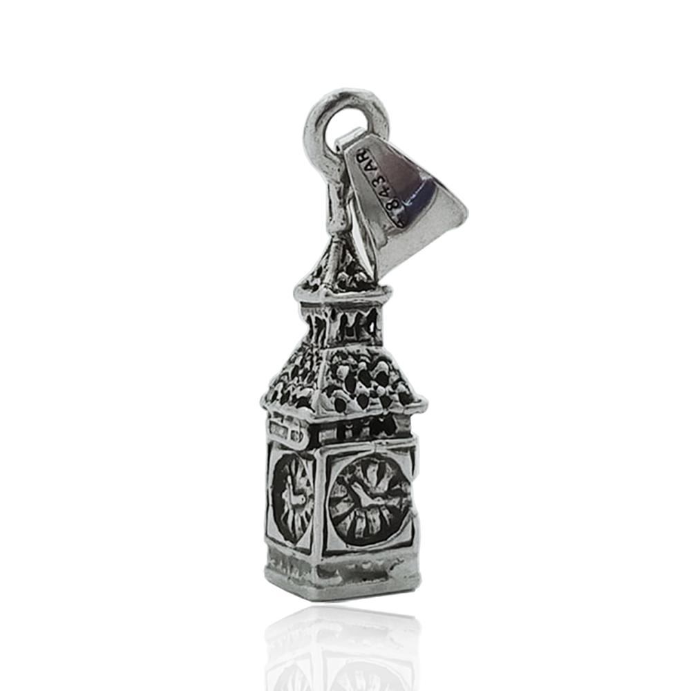 Ciondolo monumento big ben mm 31x7 in argento microfuso brunito titolo 800