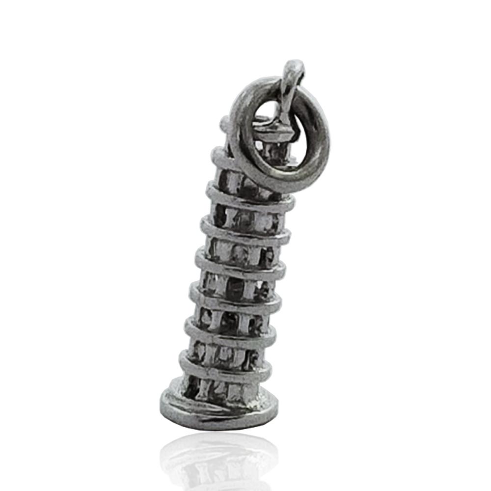 Ciondolo monumento mm 19x8 torre di pisa in argento microfuso rodiato titolo 925