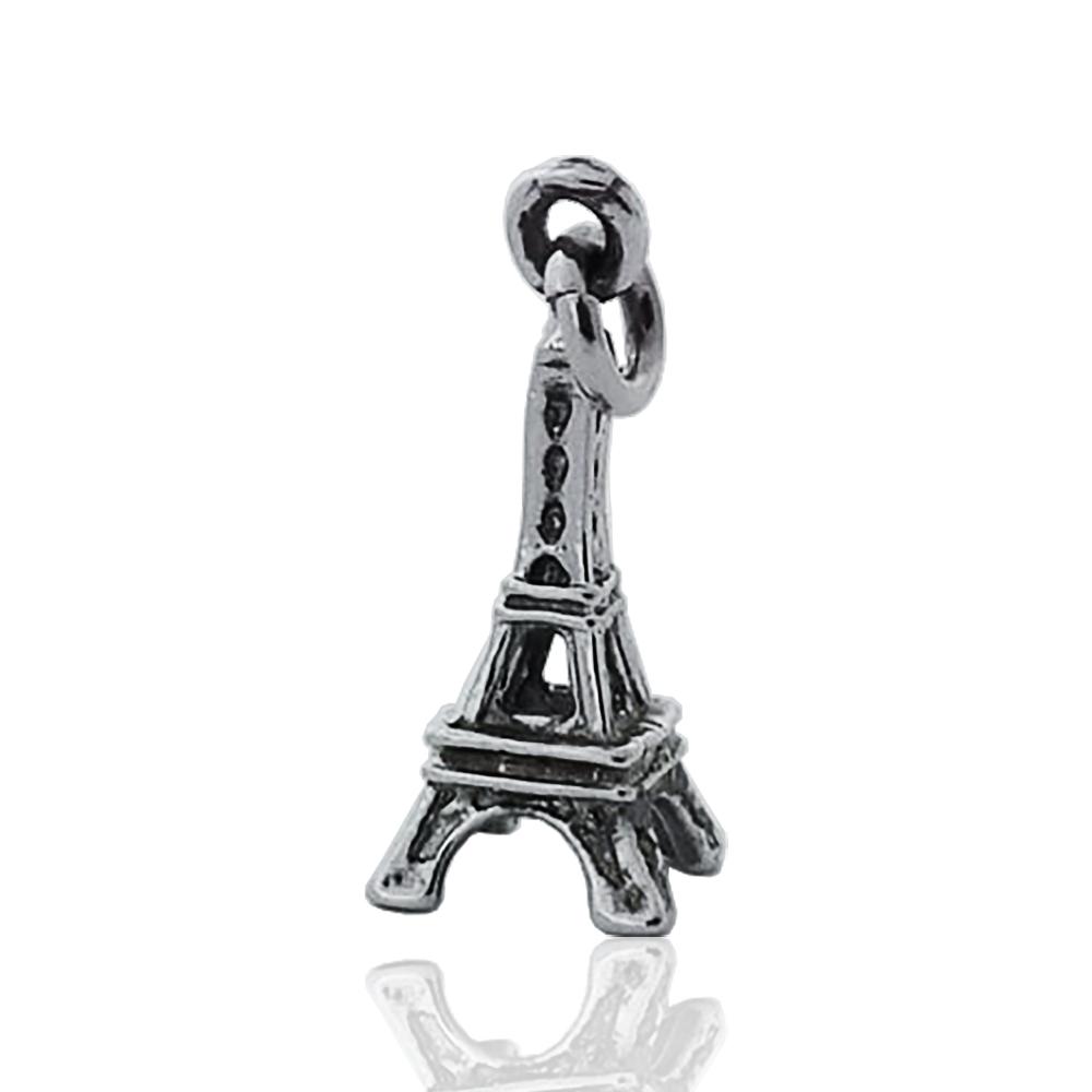 Ciondolo monumento mm 18x8 torre eiffel in argento microfuso rodiato titolo 925