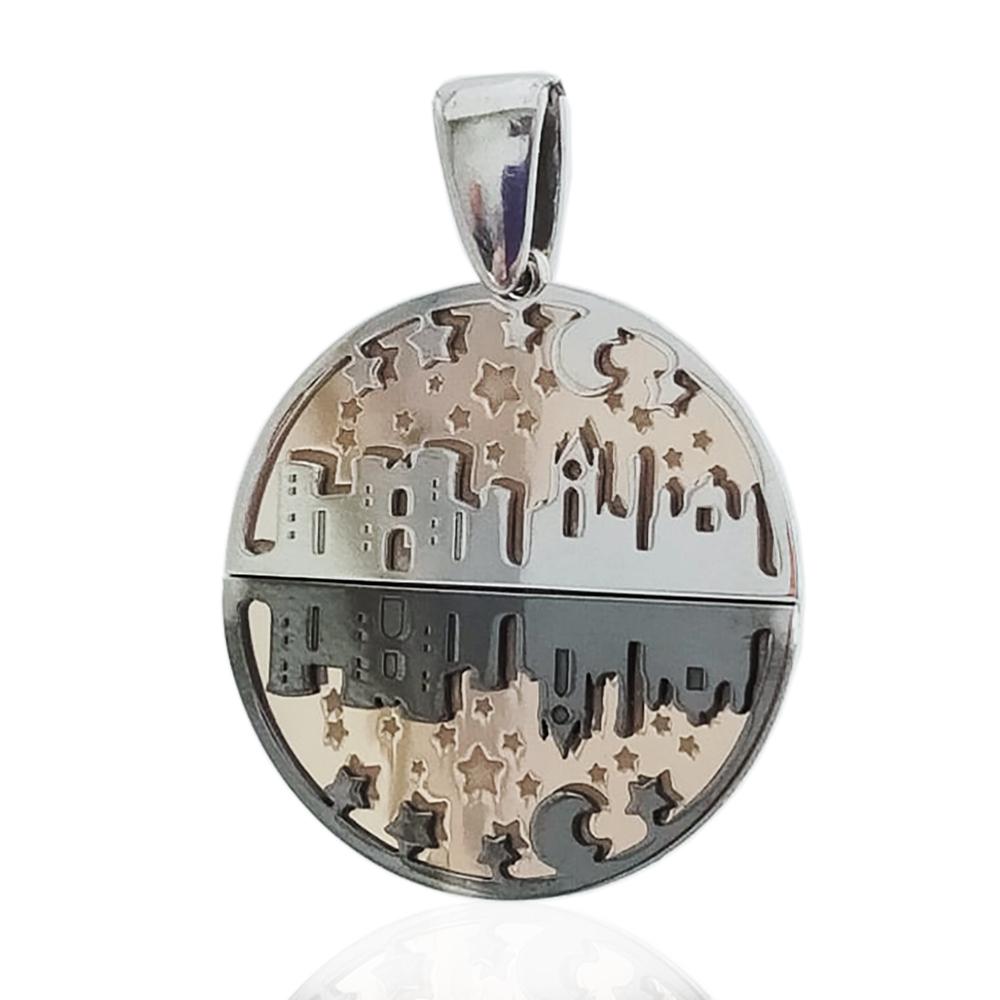 Ciondolo napoli stellata mm 25 in argento 925 placcato rodio oro rosa e rutenio