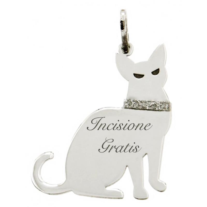 Ciondolo occhi di gatto in argento 925 rodiato mm 28x23 con incisione gratis