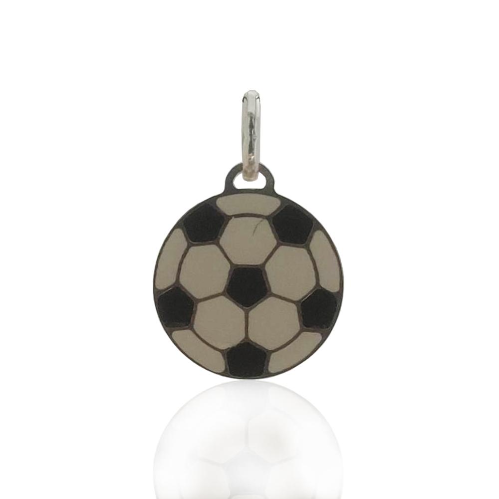 Ciondolo pallone a lastra mm 17 in argento 925 con smalto bianco-nero