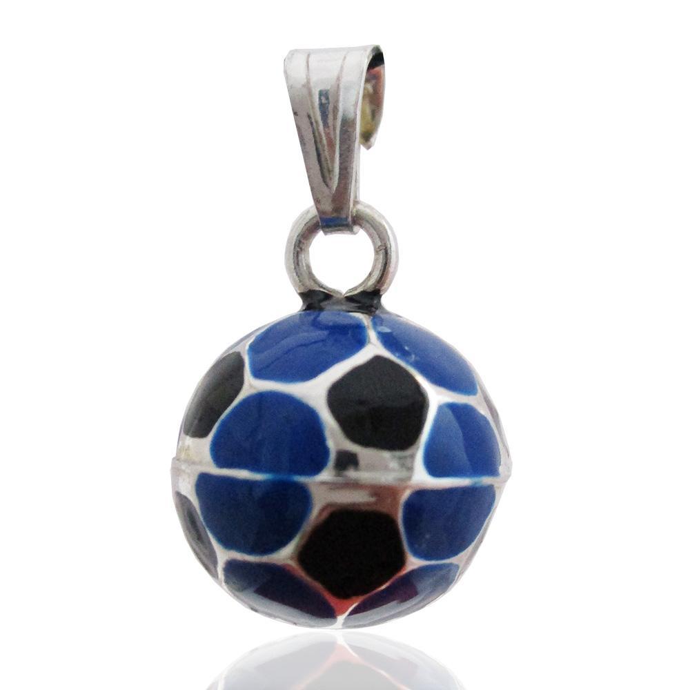 Ciondolo pallone nero-azzurro mm 10 in argento 925 smaltato a fuoco