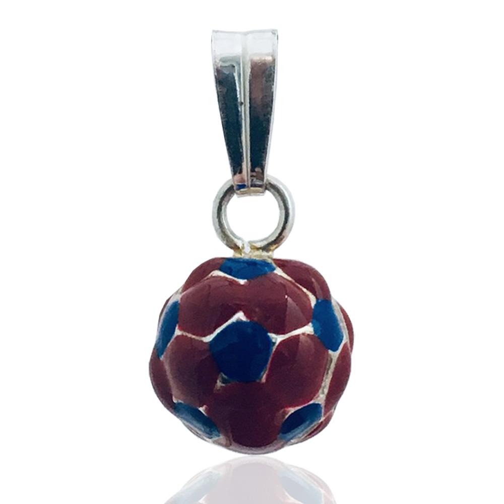 Ciondolo pallone mm 10 in argento 925 smaltato a fuoco rosso-blu