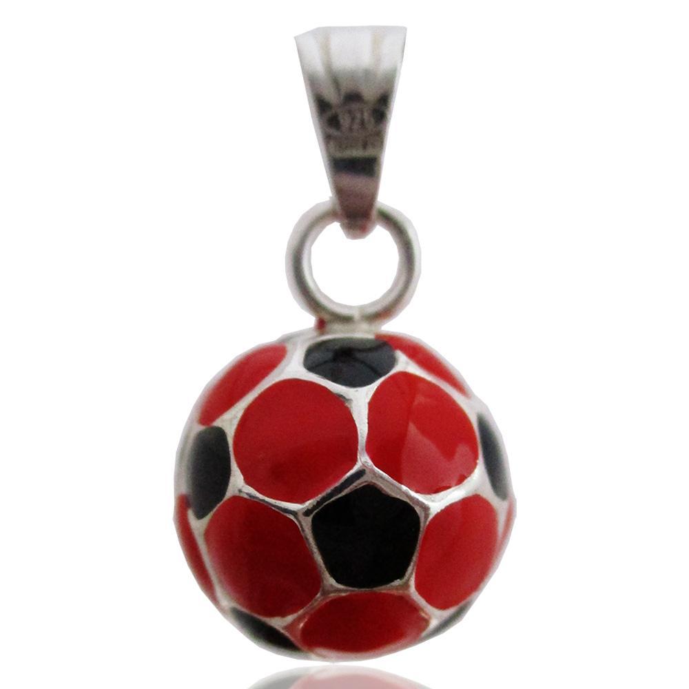 Ciondolo pallone rosso-nero mm 10 in argento 925 smaltato a fuoco