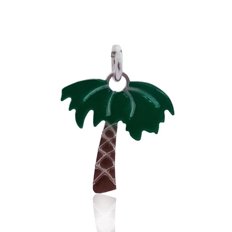 Ciondolo palma in argento 925 rodiato con smalti a fuoco