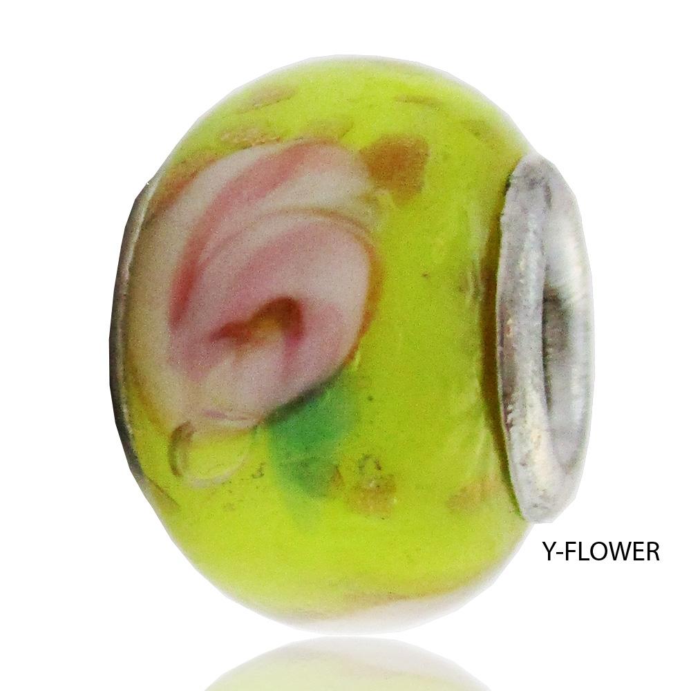 Ciondolo mm 14x10 per bracciale pandora in acciaio e vetro artistico vari modelli 