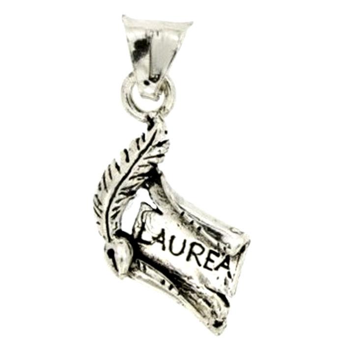 Ciondolo pergamena laurea mm 28x16 in argento microfuso brunito 800